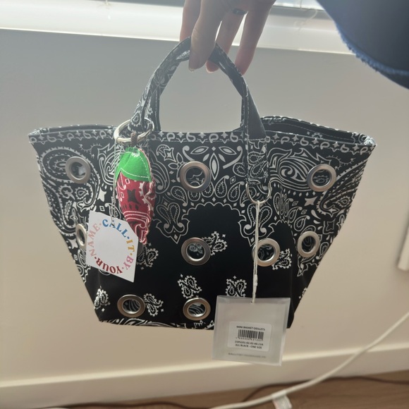 Bandana Eyelet Mini Tote Bag in Black - Picture 4 of 7